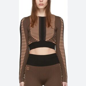 Wolford Shaping Slit Sport Athletic Long Sleeve Jacquars Knit Crop Top XS